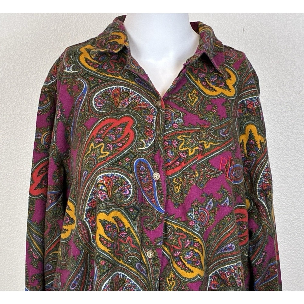 Ralph Lauren Cotton Flannel Pjs Night Shirt Pink Paisley Sleepshirt Nightie L - Picture 2 of 16
